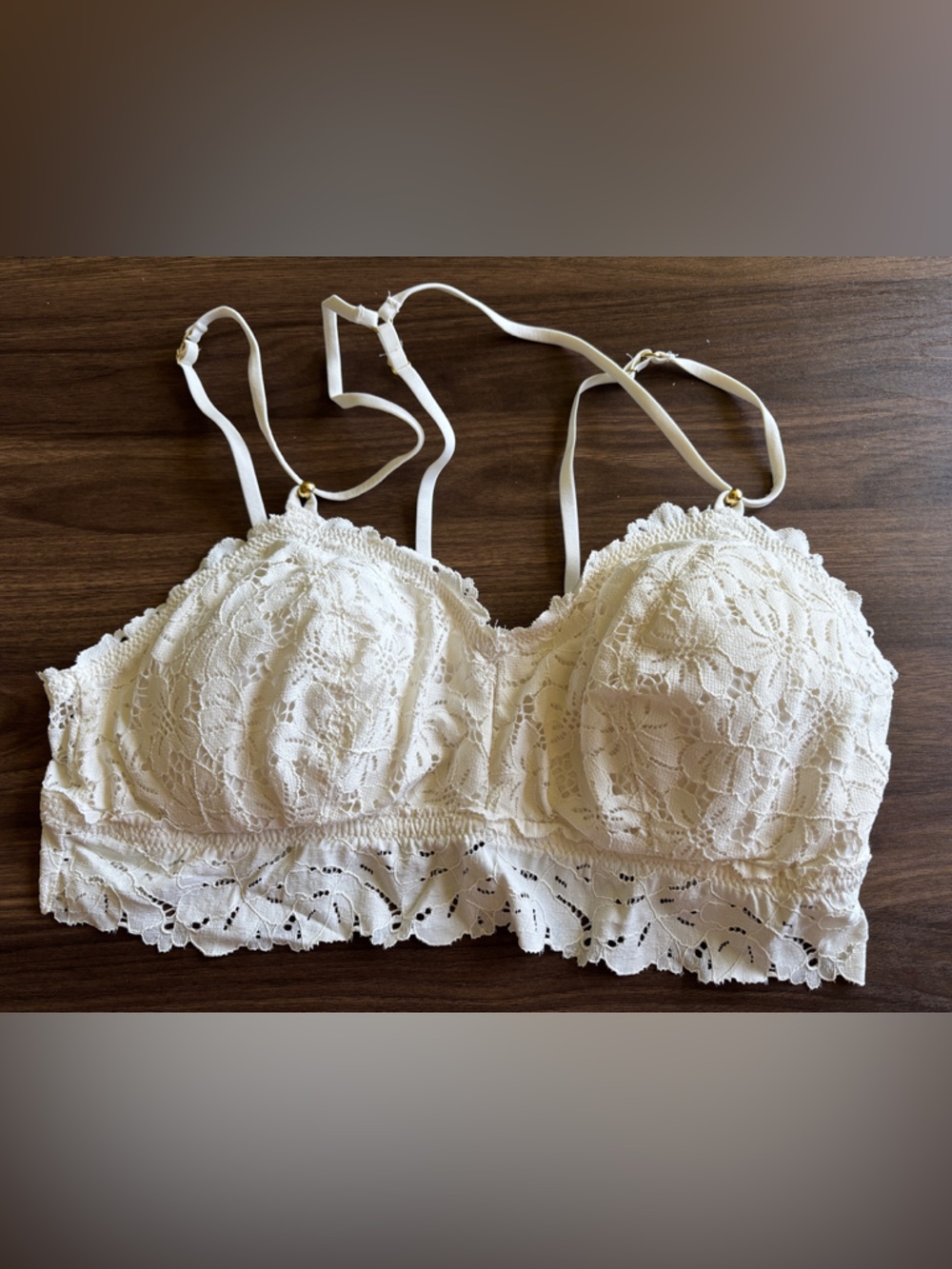 aerie Cream Lace Bralette with Scalloped Hem